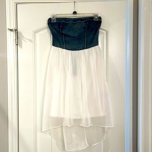 Demin & chiffon high low dress